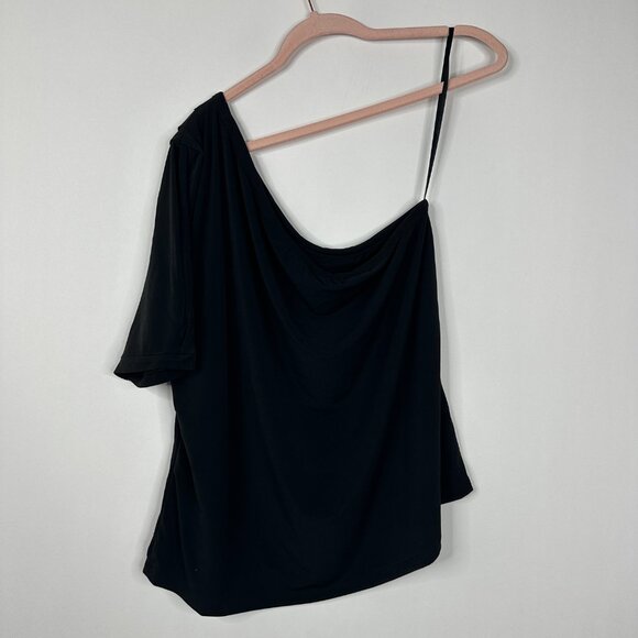 NWT White House Black Market Top M One Shoulder Sleeve Puff Tank Black #WHBM2 - Picture 2 of 8